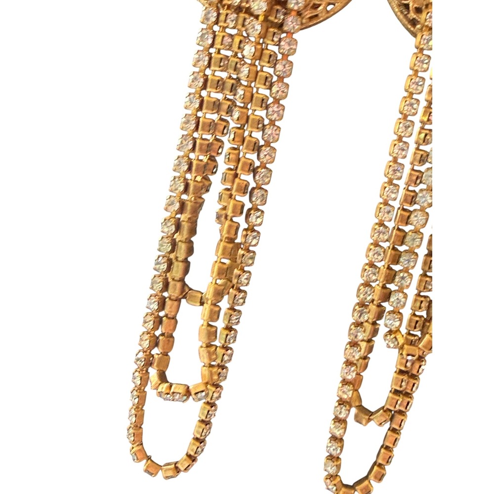 Vintage Miriam Haskell SIgned Gold Tone Rhinestone Waterfall Chandelier Earrings - Picture 3 of 11